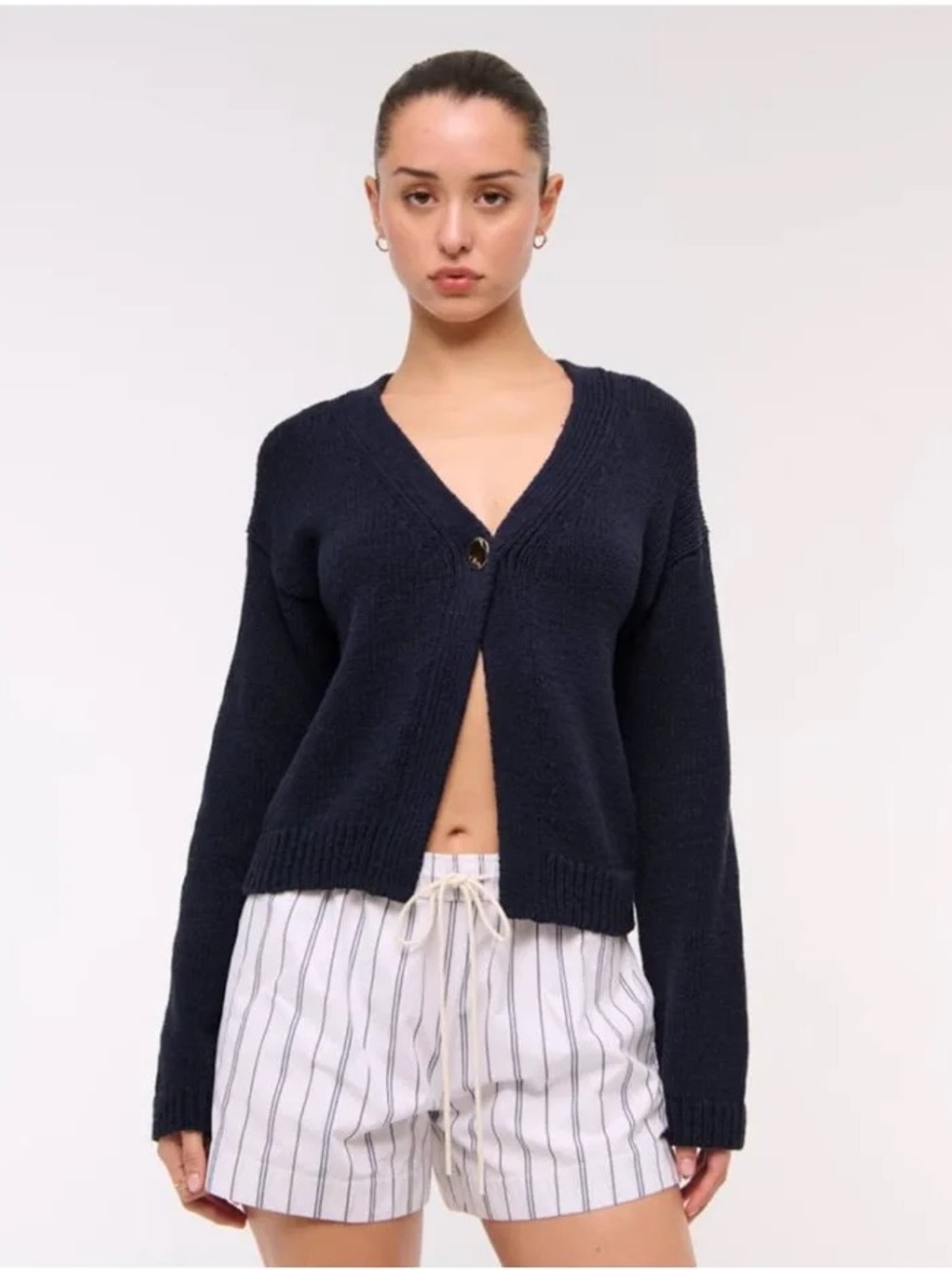 Abercrombie & Fitch Textural 1-Button Cardigan Navy XS